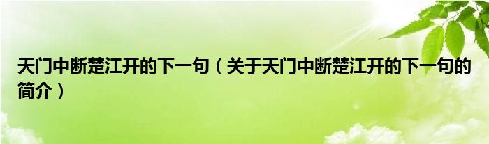 天門中斷楚江開的下一句（關(guān)于天門中斷楚江開的下一句的簡(jiǎn)介）