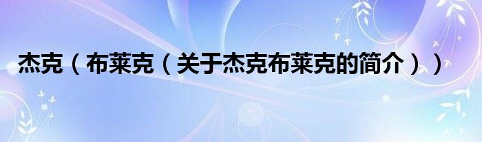 杰克（布萊克（關(guān)于杰克布萊克的簡(jiǎn)介））