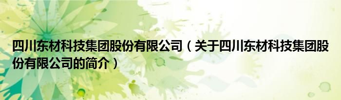 四川東材科技集團股份有限公司（關(guān)于四川東材科技集團股份有限公司的簡介）