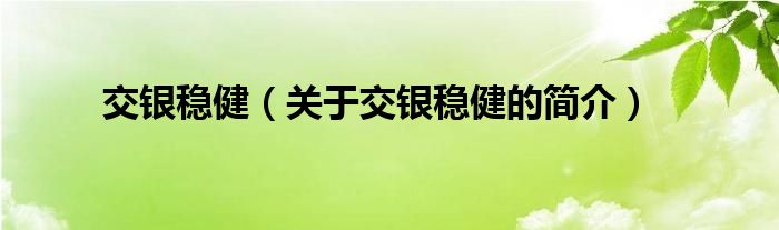 交銀穩(wěn)?。P(guān)于交銀穩(wěn)健的簡介）