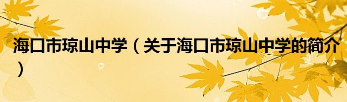 海口市瓊山中學(xué)（關(guān)于?？谑协偵街袑W(xué)的簡介）