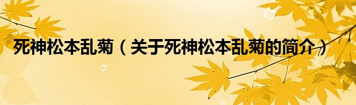 死神松本亂菊（關于死神松本亂菊的簡介）