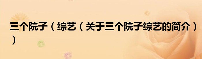 三個院子（綜藝（關于三個院子綜藝的簡介））