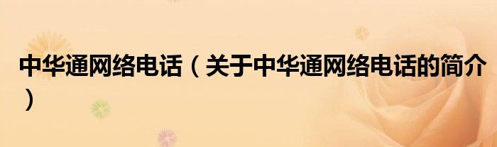 中華通網(wǎng)絡電話（關于中華通網(wǎng)絡電話的簡介）