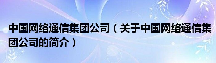 中國網(wǎng)絡通信集團公司（關于中國網(wǎng)絡通信集團公司的簡介）