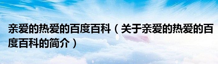 親愛的熱愛的百度百科（關于親愛的熱愛的百度百科的簡介）