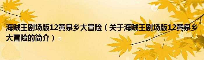 海賊王劇場版12黃泉鄉(xiāng)大冒險(xiǎn)（關(guān)于海賊王劇場版12黃泉鄉(xiāng)大冒險(xiǎn)的簡介）