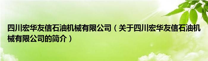 四川宏華友信石油機械有限公司（關于四川宏華友信石油機械有限公司的簡介）