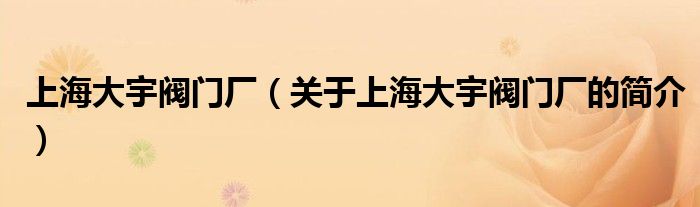 上海大宇閥門廠（關(guān)于上海大宇閥門廠的簡介）