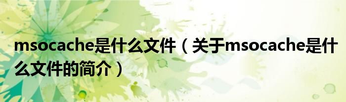 msocache是什么文件（關(guān)于msocache是什么文件的簡(jiǎn)介）