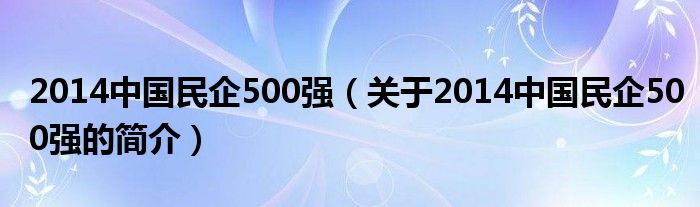 2014中國民企500強（關于2014中國民企500強的簡介）