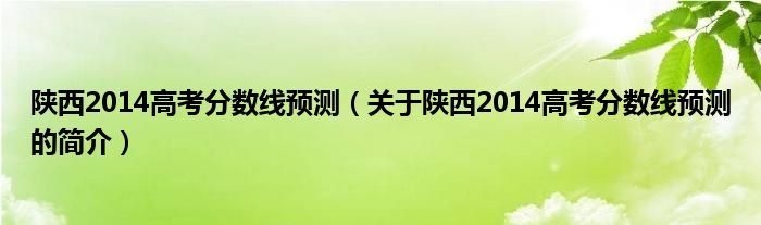 陜西2014高考分?jǐn)?shù)線(xiàn)預(yù)測(cè)（關(guān)于陜西2014高考分?jǐn)?shù)線(xiàn)預(yù)測(cè)的簡(jiǎn)介）