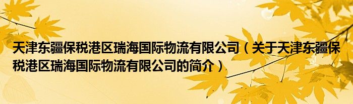 天津東疆保稅港區(qū)瑞海國(guó)際物流有限公司（關(guān)于天津東疆保稅港區(qū)瑞海國(guó)際物流有限公司的簡(jiǎn)介）