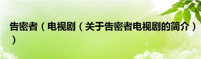 告密者（電視?。P(guān)于告密者電視劇的簡(jiǎn)介））