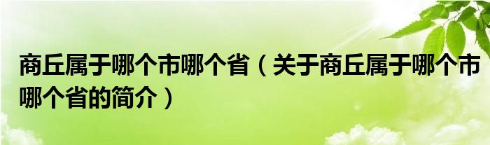 商丘屬于哪個市哪個省（關(guān)于商丘屬于哪個市哪個省的簡介）