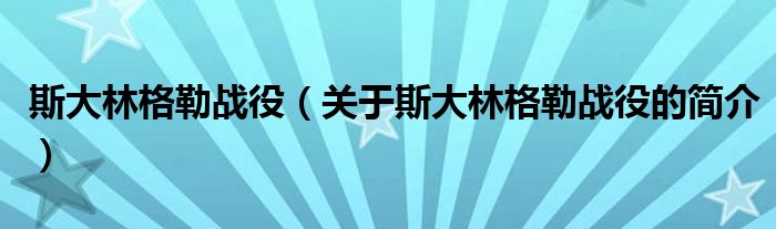 斯大林格勒戰(zhàn)役（關(guān)于斯大林格勒戰(zhàn)役的簡介）