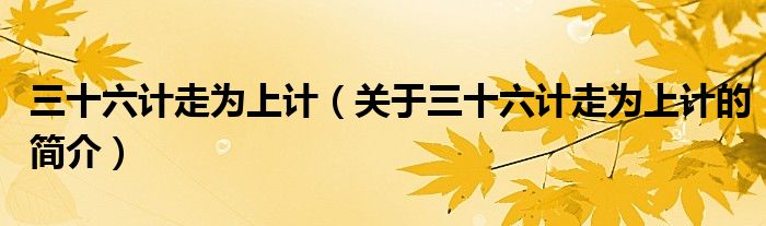 三十六計(jì)走為上計(jì)（關(guān)于三十六計(jì)走為上計(jì)的簡介）