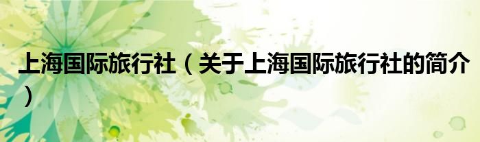 上海國(guó)際旅行社（關(guān)于上海國(guó)際旅行社的簡(jiǎn)介）