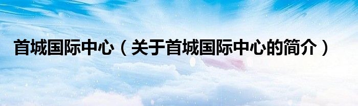 首城國際中心（關于首城國際中心的簡介）