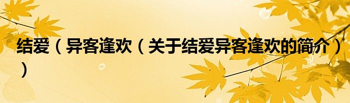 結愛（異客逢歡（關于結愛異客逢歡的簡介））