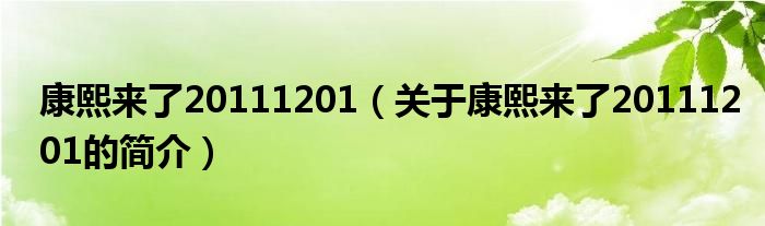 康熙來了20111201（關(guān)于康熙來了20111201的簡(jiǎn)介）