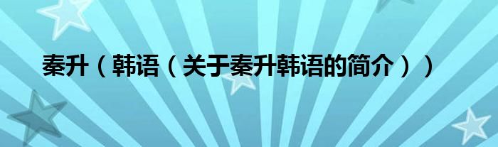 秦升（韓語（關(guān)于秦升韓語的簡介））