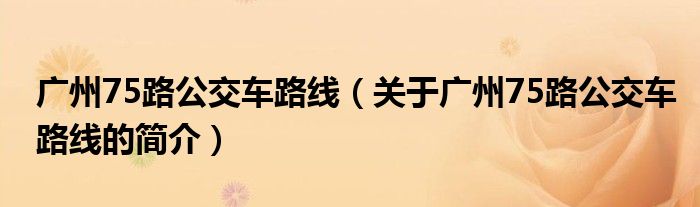 廣州75路公交車路線（關(guān)于廣州75路公交車路線的簡介）