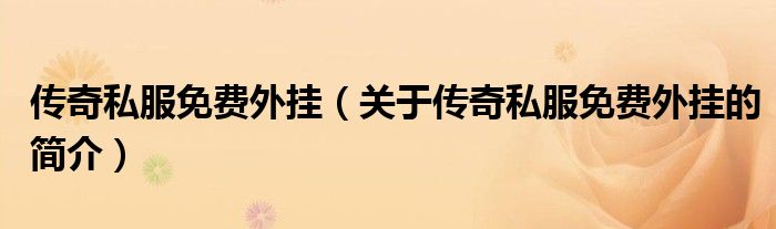 傳奇私服免費外掛（關于傳奇私服免費外掛的簡介）