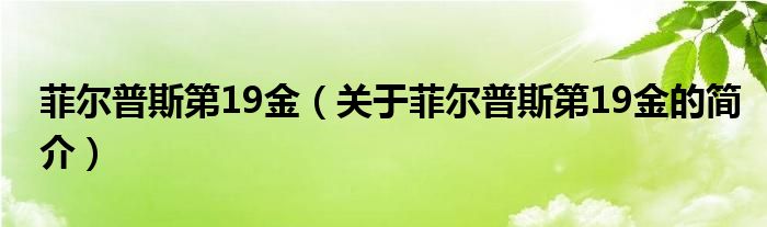 菲爾普斯第19金（關(guān)于菲爾普斯第19金的簡(jiǎn)介）