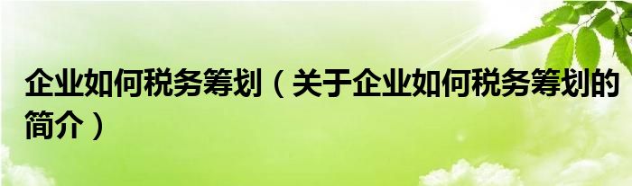 企業(yè)如何稅務籌劃（關(guān)于企業(yè)如何稅務籌劃的簡介）