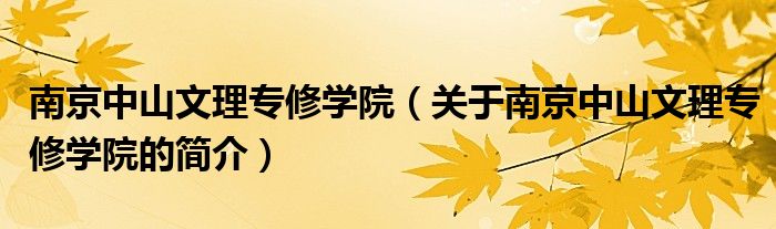 南京中山文理專修學院（關(guān)于南京中山文理專修學院的簡介）