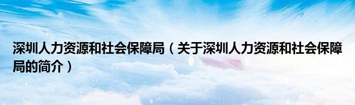 深圳人力資源和社會(huì)保障局（關(guān)于深圳人力資源和社會(huì)保障局的簡(jiǎn)介）