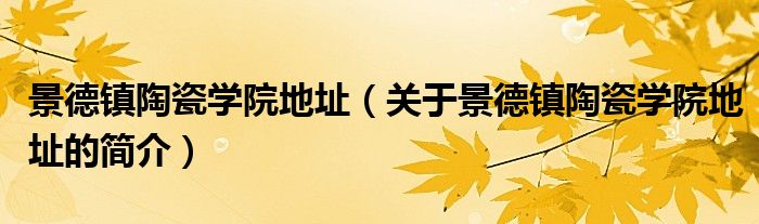 景德鎮(zhèn)陶瓷學(xué)院地址（關(guān)于景德鎮(zhèn)陶瓷學(xué)院地址的簡(jiǎn)介）