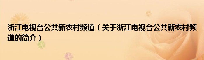 浙江電視臺(tái)公共新農(nóng)村頻道（關(guān)于浙江電視臺(tái)公共新農(nóng)村頻道的簡(jiǎn)介）