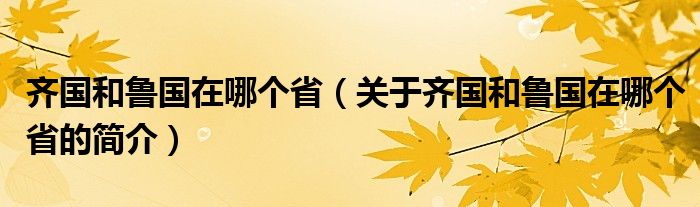 齊國和魯國在哪個?。P(guān)于齊國和魯國在哪個省的簡介）