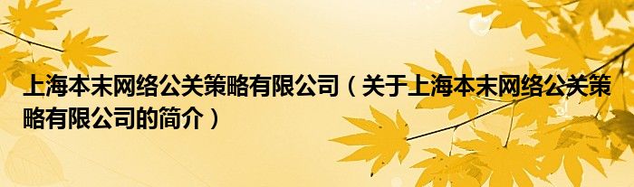 上海本末網(wǎng)絡公關策略有限公司（關于上海本末網(wǎng)絡公關策略有限公司的簡介）