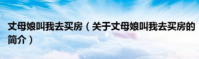 丈母娘叫我去買房（關于丈母娘叫我去買房的簡介）