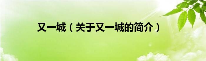 又一城（關(guān)于又一城的簡介）