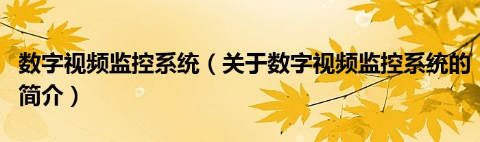 數(shù)字視頻監(jiān)控系統(tǒng)（關于數(shù)字視頻監(jiān)控系統(tǒng)的簡介）
