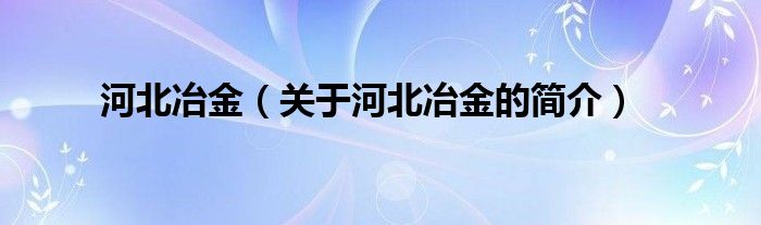 河北冶金（關(guān)于河北冶金的簡(jiǎn)介）