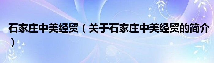 石家莊中美經貿（關于石家莊中美經貿的簡介）