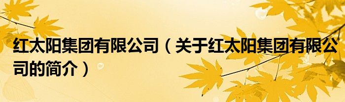 紅太陽集團(tuán)有限公司（關(guān)于紅太陽集團(tuán)有限公司的簡介）
