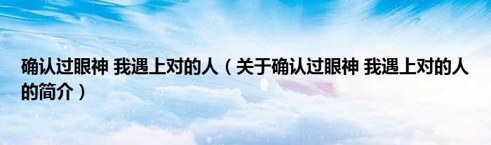 確認過眼神 我遇上對的人（關于確認過眼神 我遇上對的人的簡介）