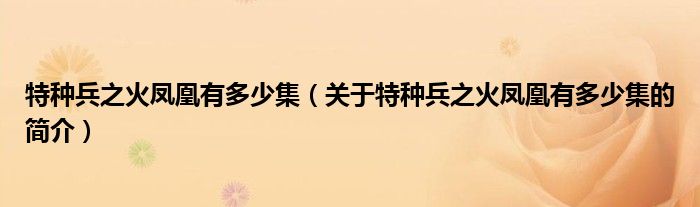 特種兵之火鳳凰有多少集（關(guān)于特種兵之火鳳凰有多少集的簡(jiǎn)介）