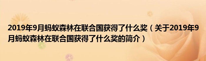 2019年9月螞蟻森林在聯(lián)合國獲得了什么獎（關于2019年9月螞蟻森林在聯(lián)合國獲得了什么獎的簡介）