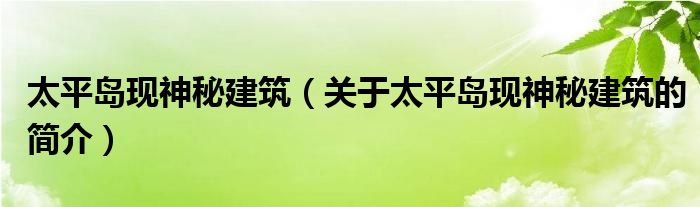 太平島現(xiàn)神秘建筑（關(guān)于太平島現(xiàn)神秘建筑的簡介）
