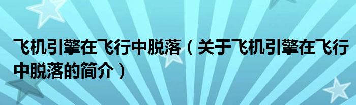 飛機引擎在飛行中脫落（關于飛機引擎在飛行中脫落的簡介）