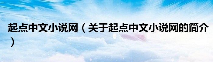 起點中文小說網(wǎng)（關(guān)于起點中文小說網(wǎng)的簡介）