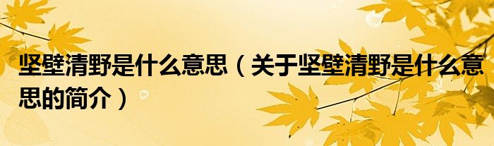 堅壁清野是什么意思（關于堅壁清野是什么意思的簡介）