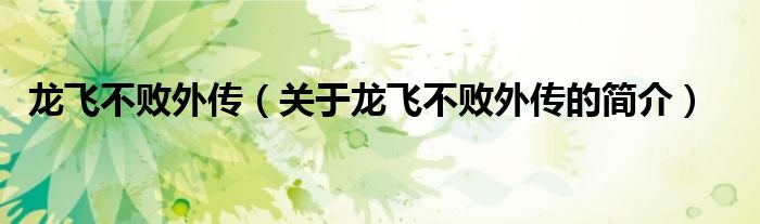 龍飛不敗外傳（關(guān)于龍飛不敗外傳的簡介）